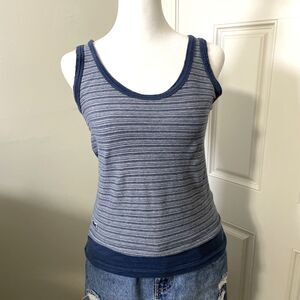 LACOSTE Women's Striped Blue Cotton Tank Top Retro Size34